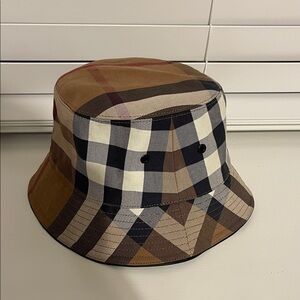 Burberry Checkered Bucket Hat in Black, White, and Brown